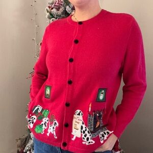 Vibrant Red Dalmatian Cardigan Sweater